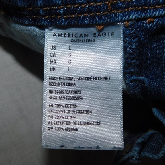 AE American Eagle Womens L Distressed Blue Jean Denim Short Overalls Medium Wash - Picture 7 of 12